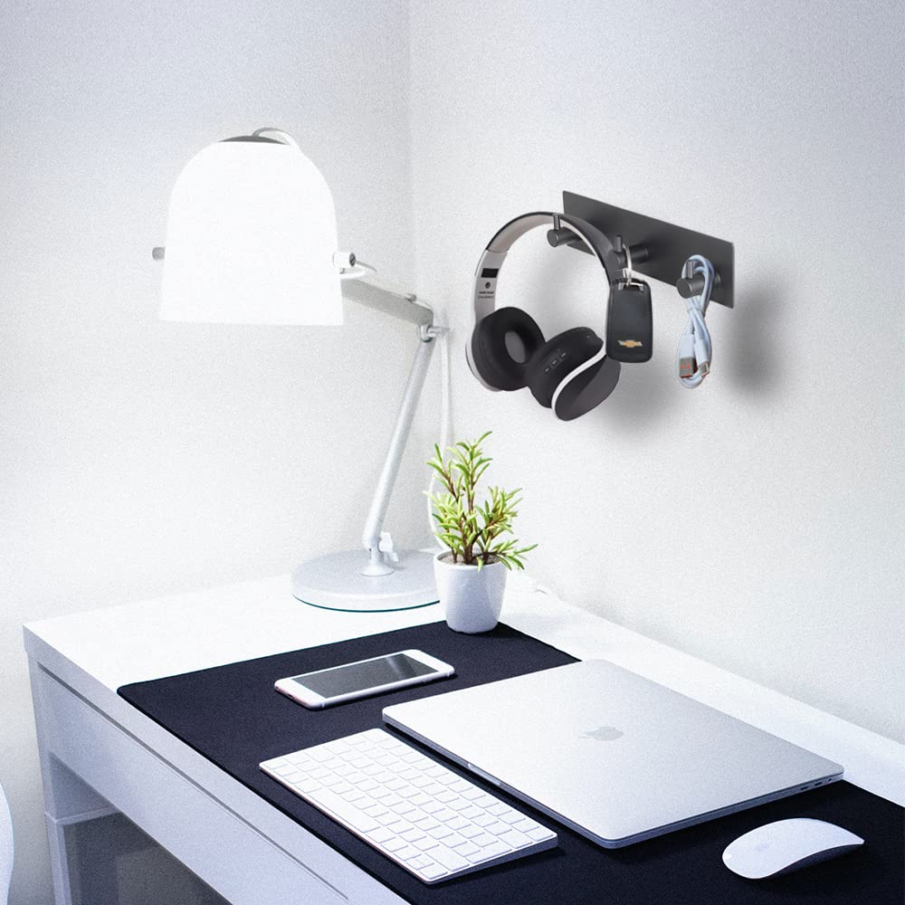 VIRFIN Key Holder for Wall with 2 Self-Adhesive Tapes, No Damage Key Holder Rack for Wall with 3 Key Hooks for Entryway, Door, Bathroom, Kitchen(Black)
