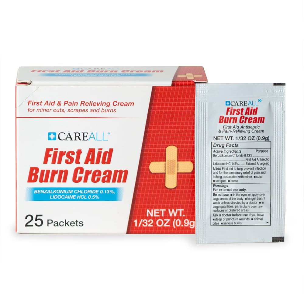 CareALL Erste Hilfe Brandwundencreme 0,9g Päckchen (25er Pack) Schmerzlindernde Erste-Hilfe-Creme zur vorübergehenden Linderung von Schmerzen bei leichten Verbrennungen, Schnittwunden und Schürfwunden. Beugt Infektionen vor