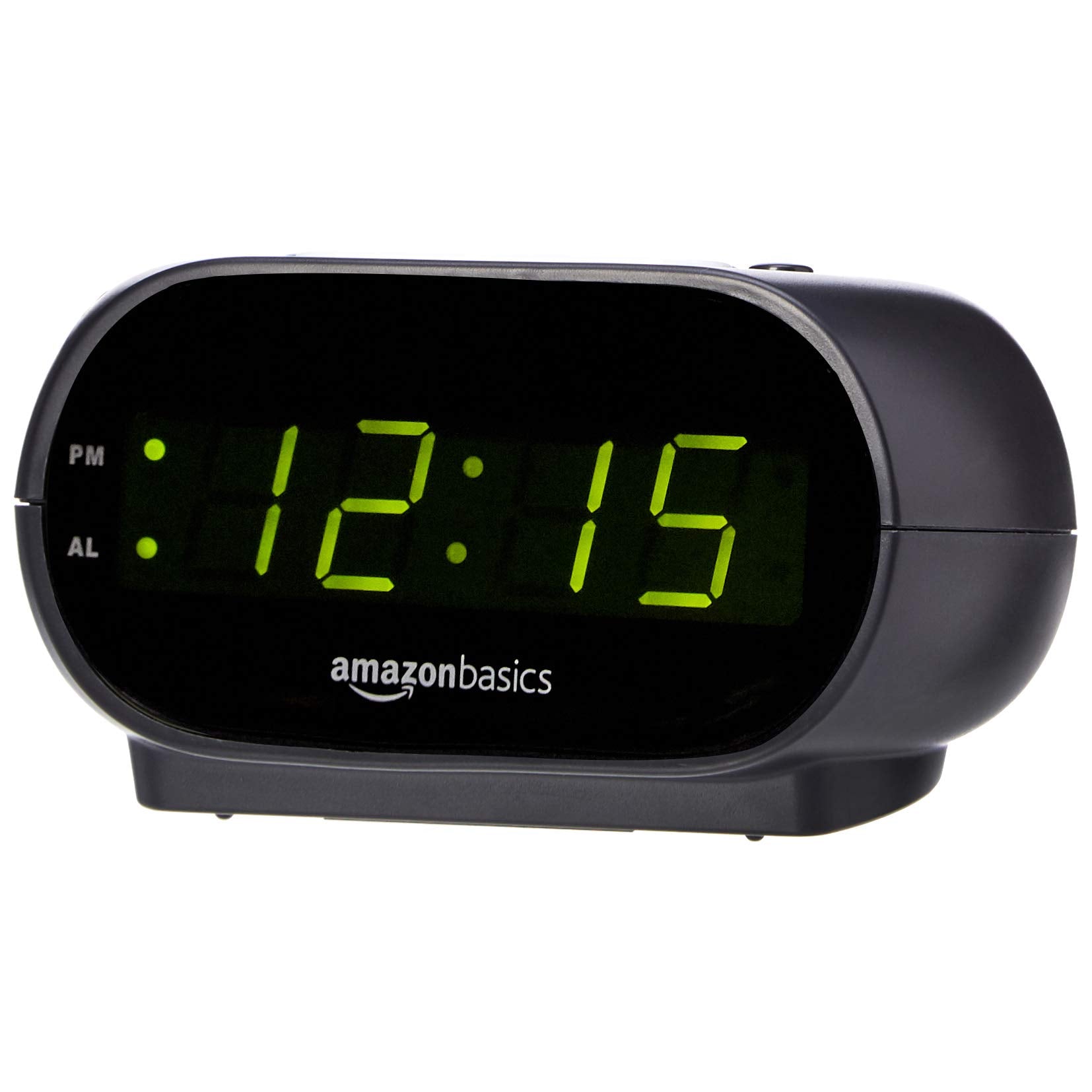 Basics Small Digital Oval Alarm Clock With LED Display, Nightlight & Battery Backup, Black, 4.5 x 3.5 x 2.4 Inches