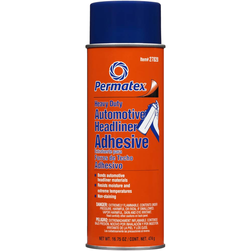 Permatex 27828 لاصق قوي جدًا لبطانة سقف السيارة، لاصق بخاخ عالي القوة، لإصلاح الأجزاء الداخلية المنفصلة أو المفكوكة، يجف شفافًا، علبة بخاخ، 16.75 أونصة