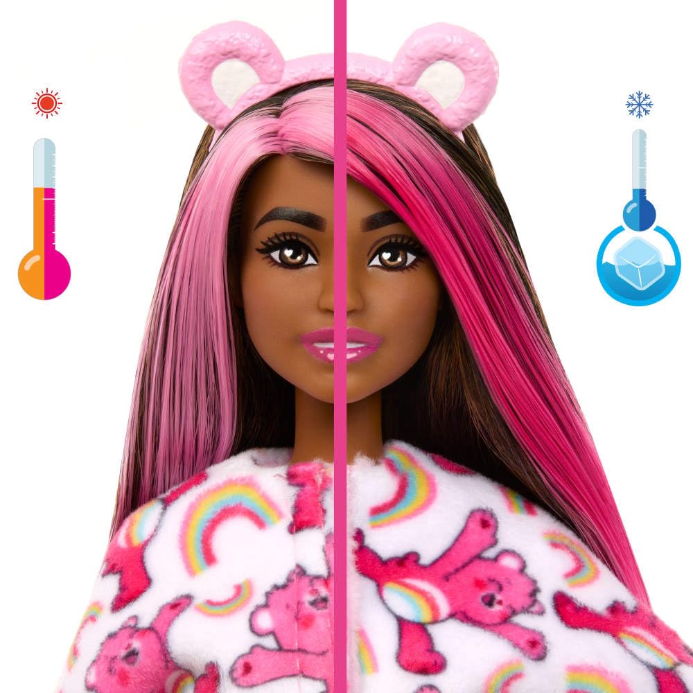 Barbie Cutie Reveal Doll & Accessories, Care Bears Series, Fashion Doll with Cheer Bear Costume & 10 Surprises Including Color Change & Mini Bear
