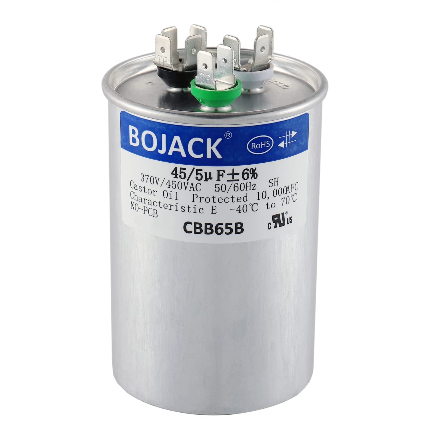 BOJACK 45+5 ميكرو فاراد 45/5 MFD 6% 370 فولت/440 فولت تيار متردد CBB65 مكثف تشغيل دائري مزدوج لمحرك التيار المتردد أو بدء تشغيل المروحة أو مكثف تيار مستقيم