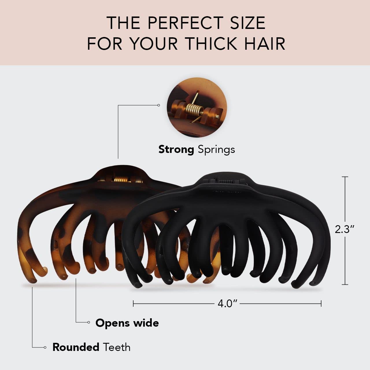 Kitsch Octopus Claw Clips for Women - Cute & Stylish Hair Clips for Everyday Use, Octopus Claw Clip for Thick Hair - Black & Tortoise, 2pcs