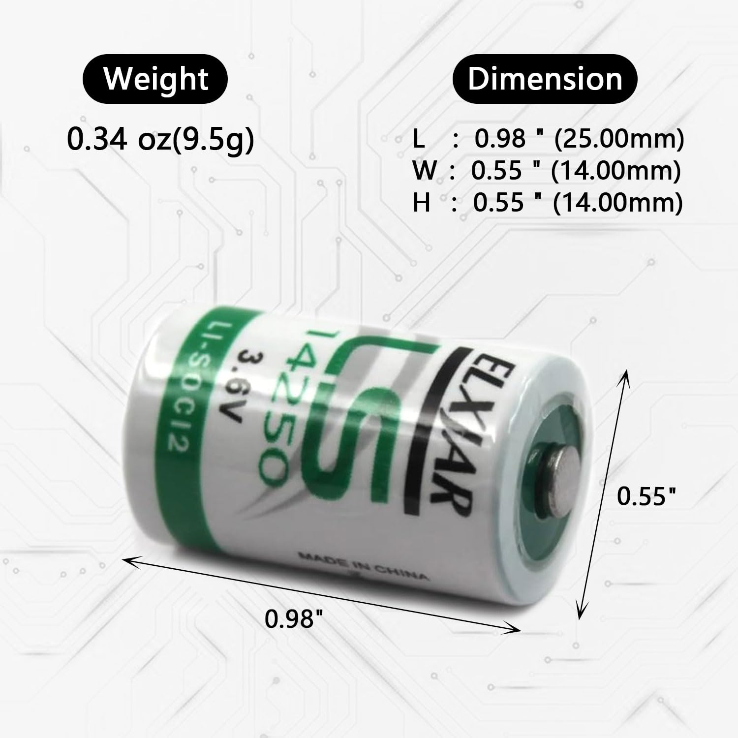 Coonyard (2-Pack) 3.6V 1200mAh LS14250 1/2AA Lithium Battery Replacement for SAFT LS14250 LS14250BA LS3 LS3BA ER14250 TL-5101 TL-5151 Utility Water Gas Electricity Meter