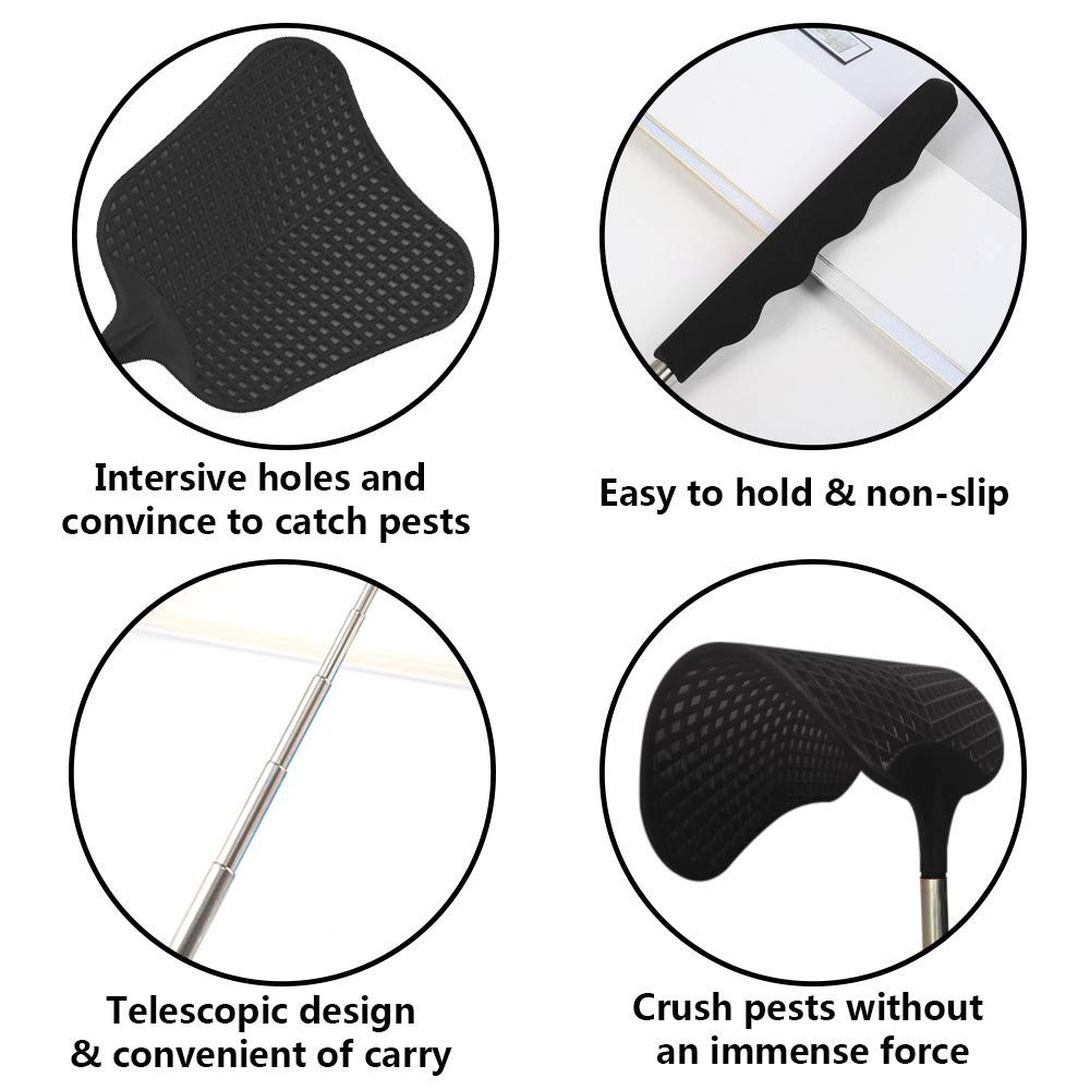 Foxany Telescopic Fly Swatters, Durable Plastic Fly Swatter Heavy Duty Set, Flyswatter with Stainless Steel Handle for Indoor/Outdoor/Classroom (2 Pack)
