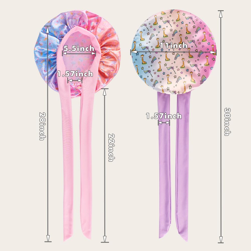 3 PCS Kids Bonnets for Girls,Kids Hair Bonnet,Silk Bonnet for Kid Sleeping,Cute Printed Silk lace up Children's Nightcap,A Sleeping Cap Suitable for Teenagers and Young Children