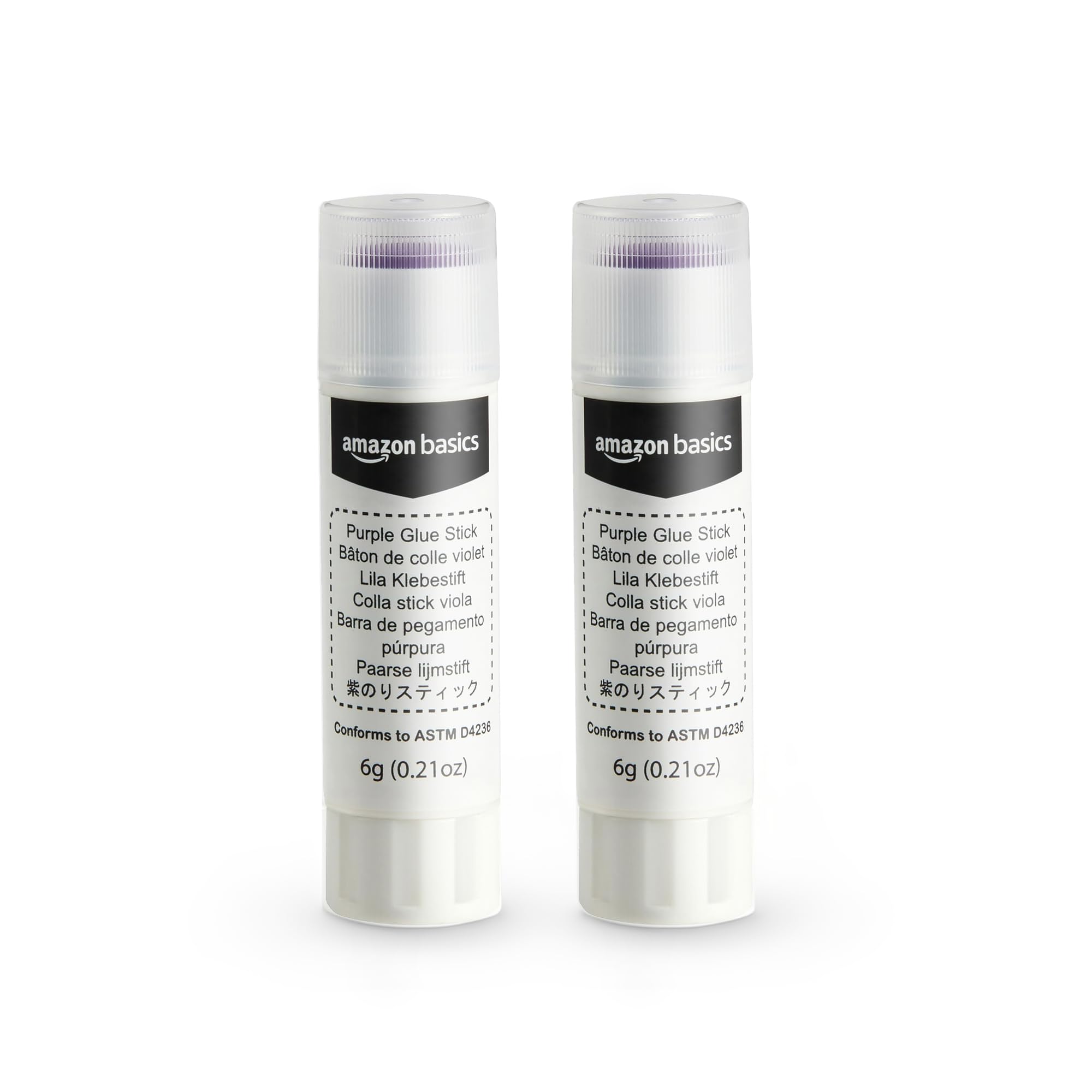 Basics Purple Washable School Glue Sticks, Dries Clear, 0.21-oz Stick, 2-Pack