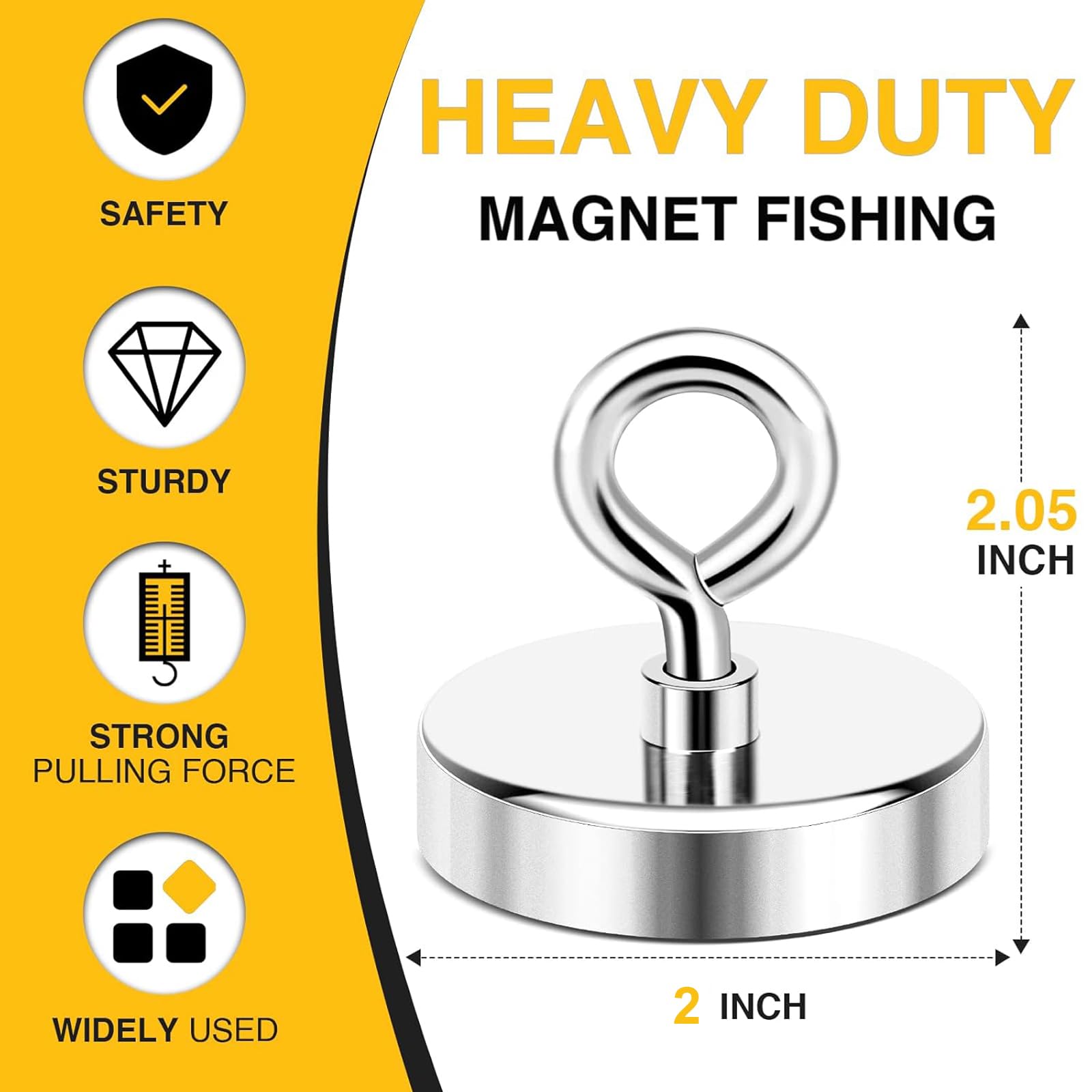 DIYMAG Magnet 2 Inches 350 Lbs Strong Magnets Fishing Nail Removal Tool Pickup Super Heavy Duty Security Large Tags Neodymium Big Remover Powerful Strongest Clothes Magnetic High Power (50mm)