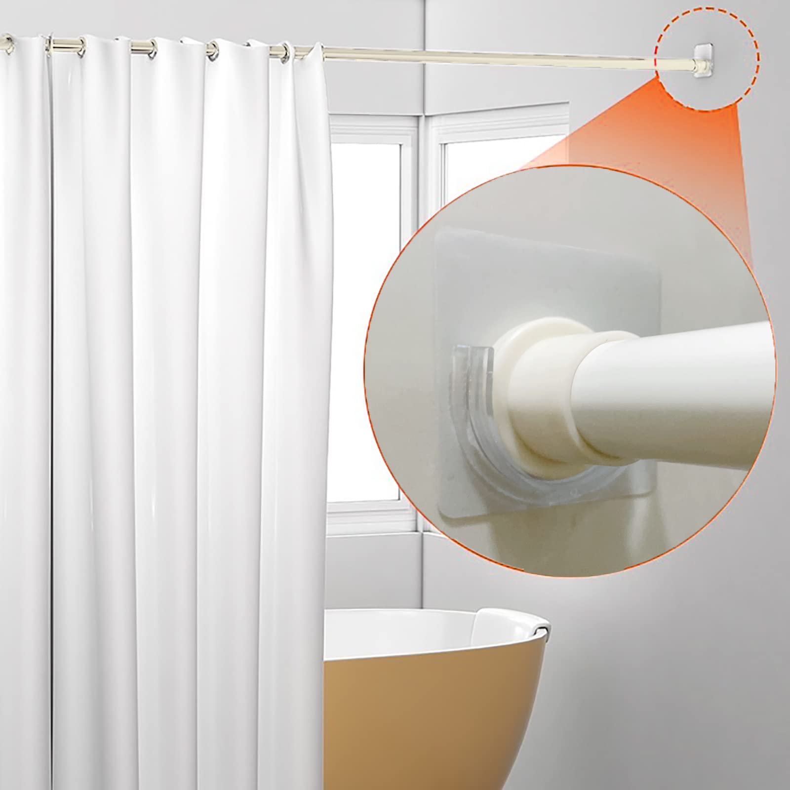 Venupple Shower Rod Holder, Tension Curtain Rod Bracket No Drilling, Adhesive Shower Rod Retainer Shower Curtain Rod Holder | Shower Curtain Rod not Included