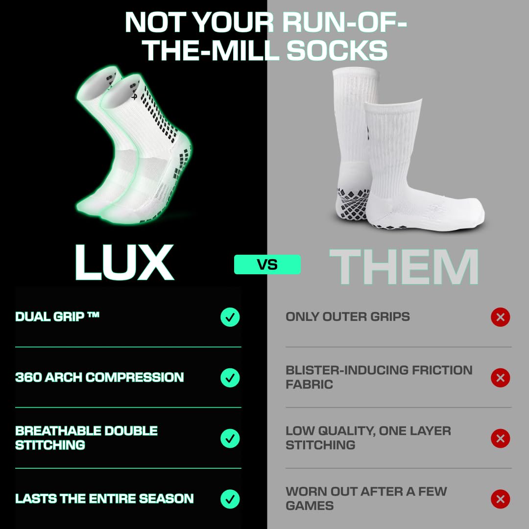 Lux Dual Grip Socks - Soccer Grip Socks for Men and Women. GripArray™ Engineered Performance & Comfort - Anti-Slip Grip Socks for Soccer