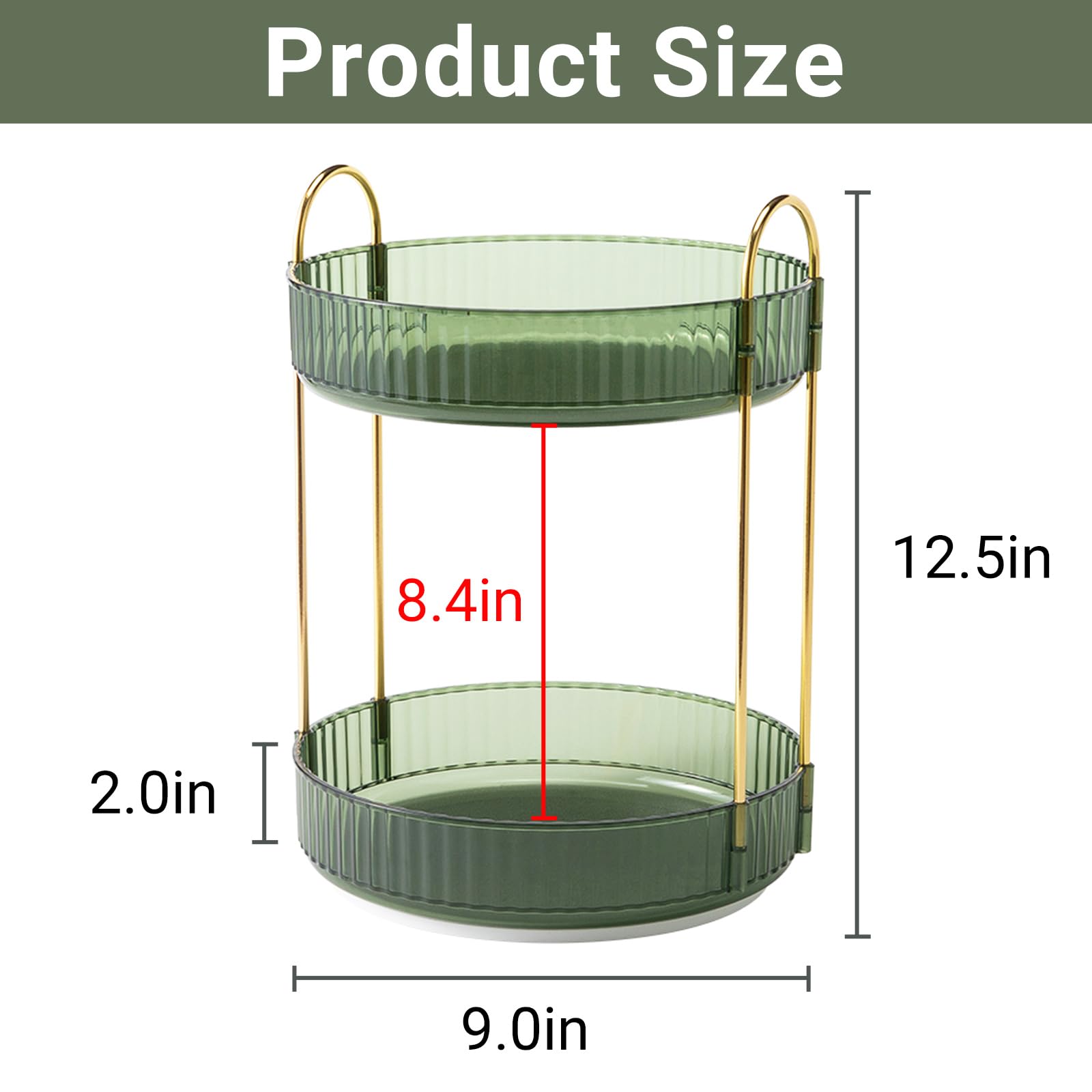 Asayuee 360 Rotating Makeup Organizer for Vanity,2 Tier Large Capacity Skincare Organizers,Bathroom Counter Organizer, Spinning Perfume Organizer & Vanity Organizer (Green-2 Tier)