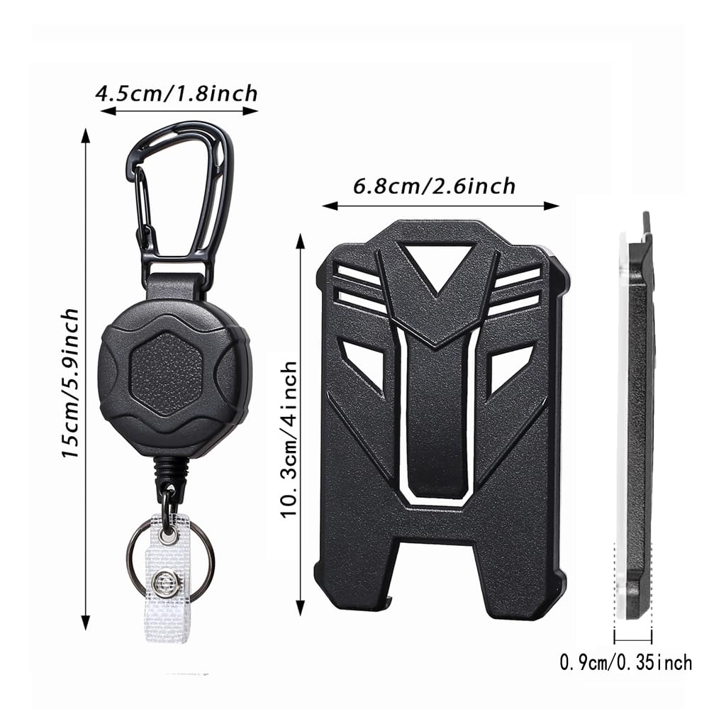 Badge Holder Retractable Clip Heavy Duty Carabiner Badge Reel Keychain with Lanyard ID Cards Holder Cool Tactical ID Holder