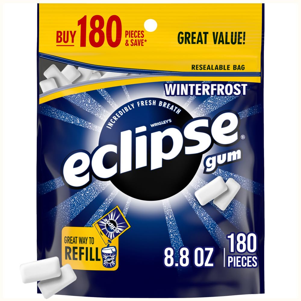 ECLIPSE Winterfrost علكة خالية من السكر، علكة بكميات كبيرة، 8.8 أونصة (حقيبة 180 قطعة)