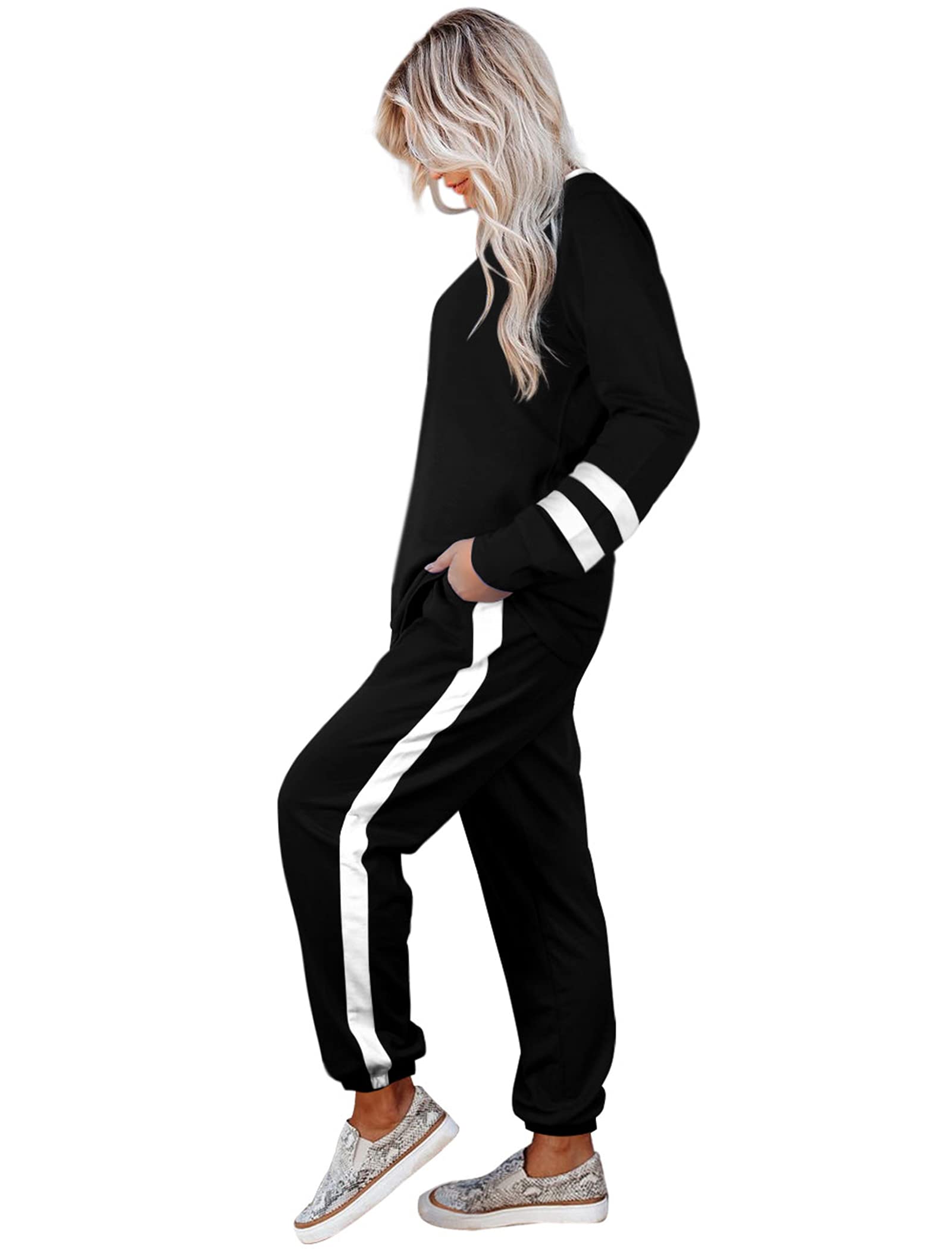 Airplane Outfits for Women 2025 Business Casual Fall Clothes Womens Loungewear Set Early Fall Fashion Tracksuit School Outfits for Teachers Workout Sets Old Money Clothes Black L