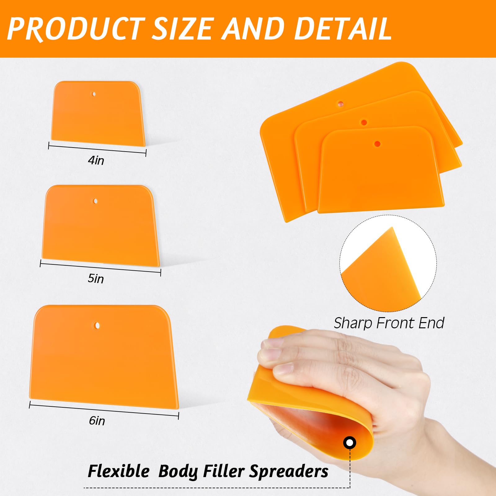 Frienda Body Filler Spreaders Plastic Tools for Automotive Applying Putties Glazes Caulks and Paint(6 Pcs,3 Sizes)