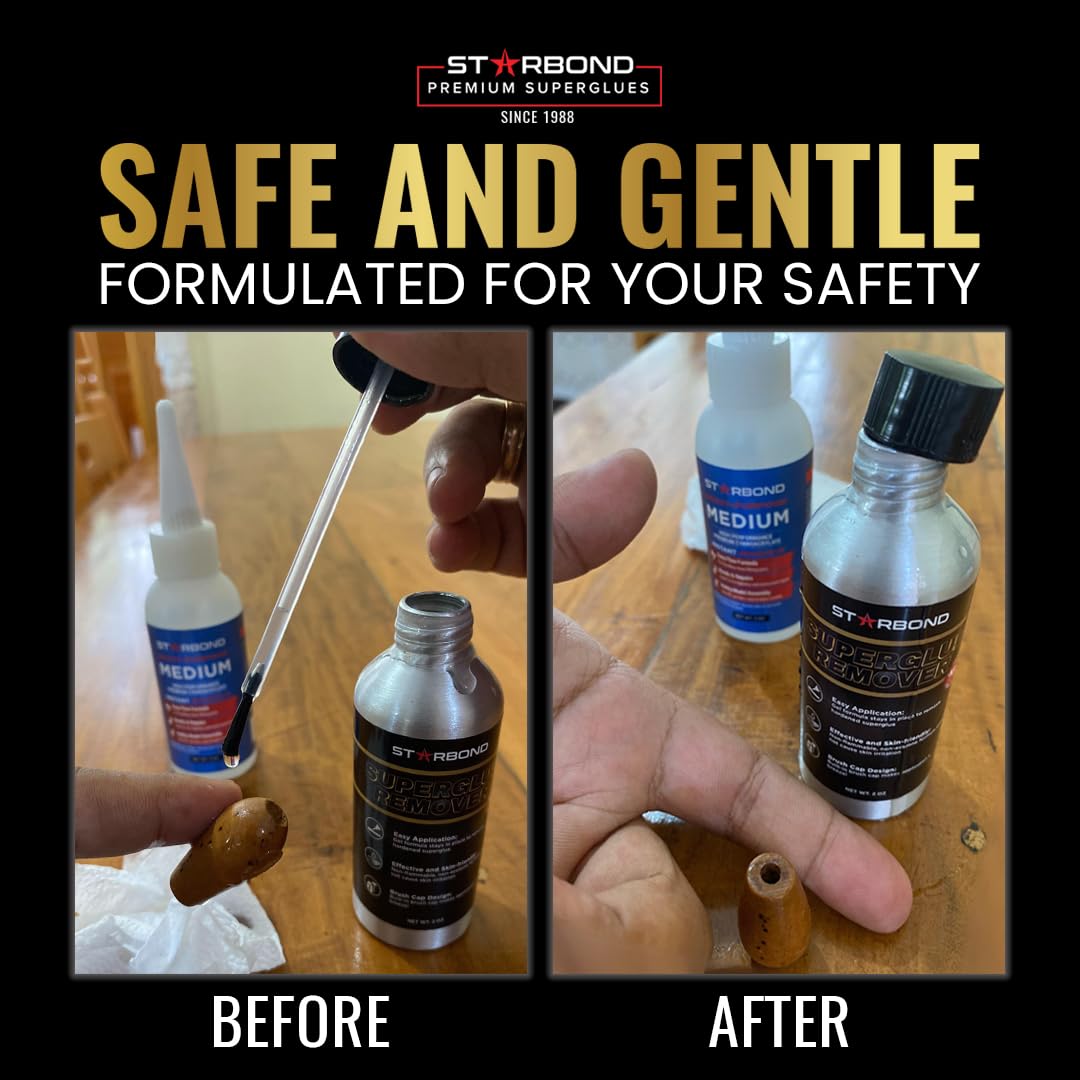 STARBOND Super Glue Remover, Dissolves Adhesive, CA Glue Debonder, Easy Brush Cap Applicator, 2 oz