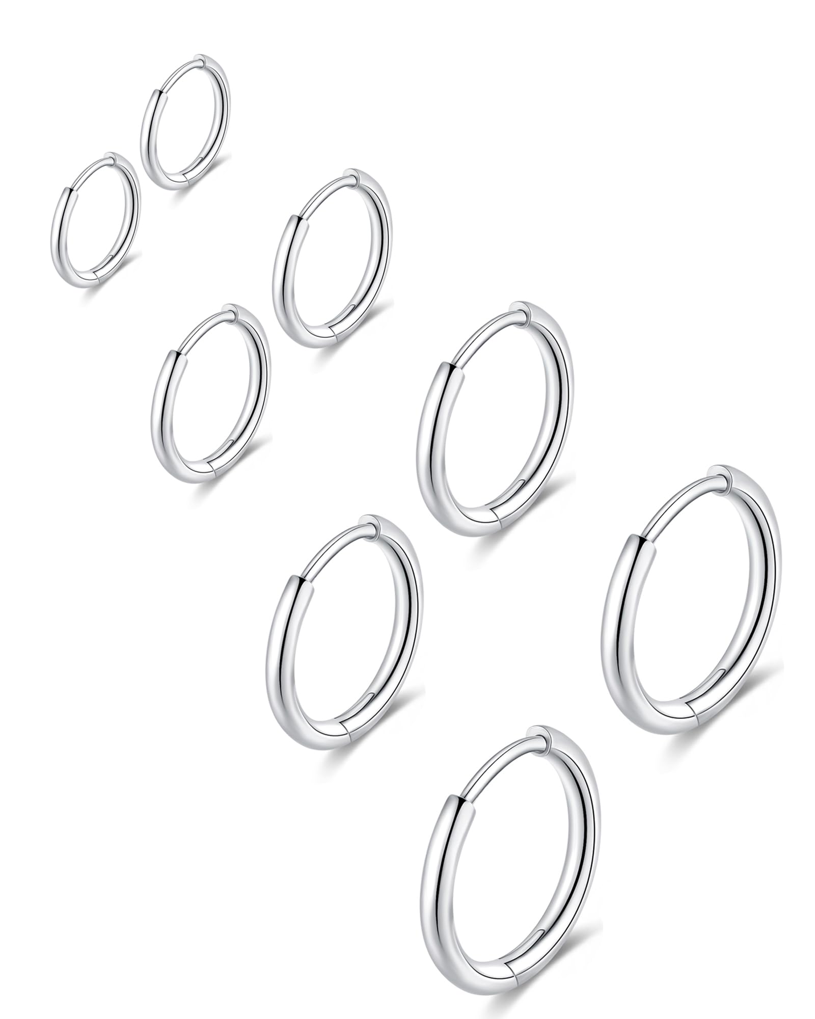 Gabry&jwl 316L Surgical Stainless Steel Hoop Earrings - 6mm, 8mm, 10mm, 12mm Silver Huggie Earrings - Hypoallergenic Cartilage Hoops for Helix, Lobes