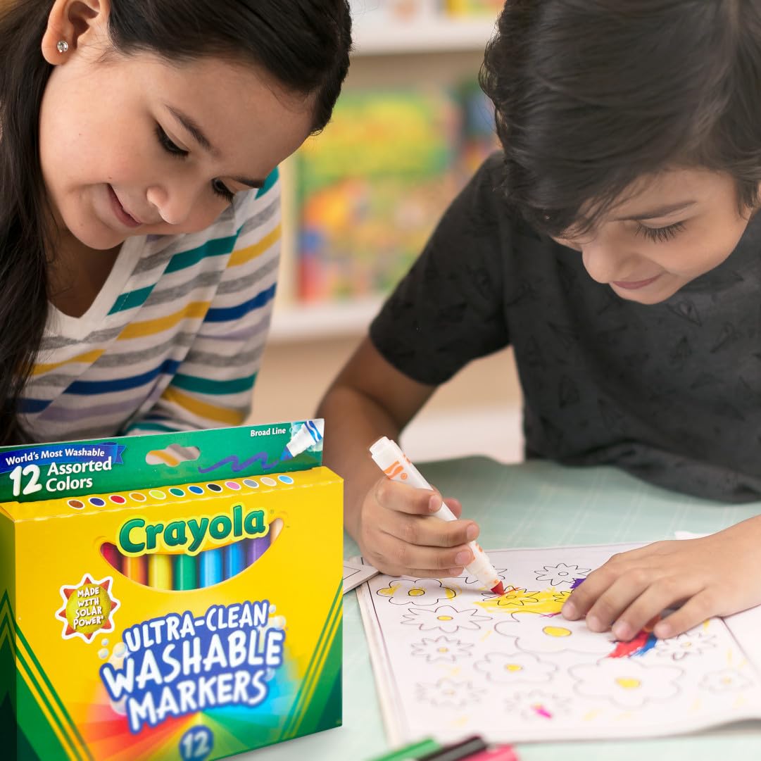 Crayola Broad Line Markers (12 Count), Washable Markers for Kids, Assorted, Back to School Essentials, Teacher Classrooms Must Have, School Supplies, 3+