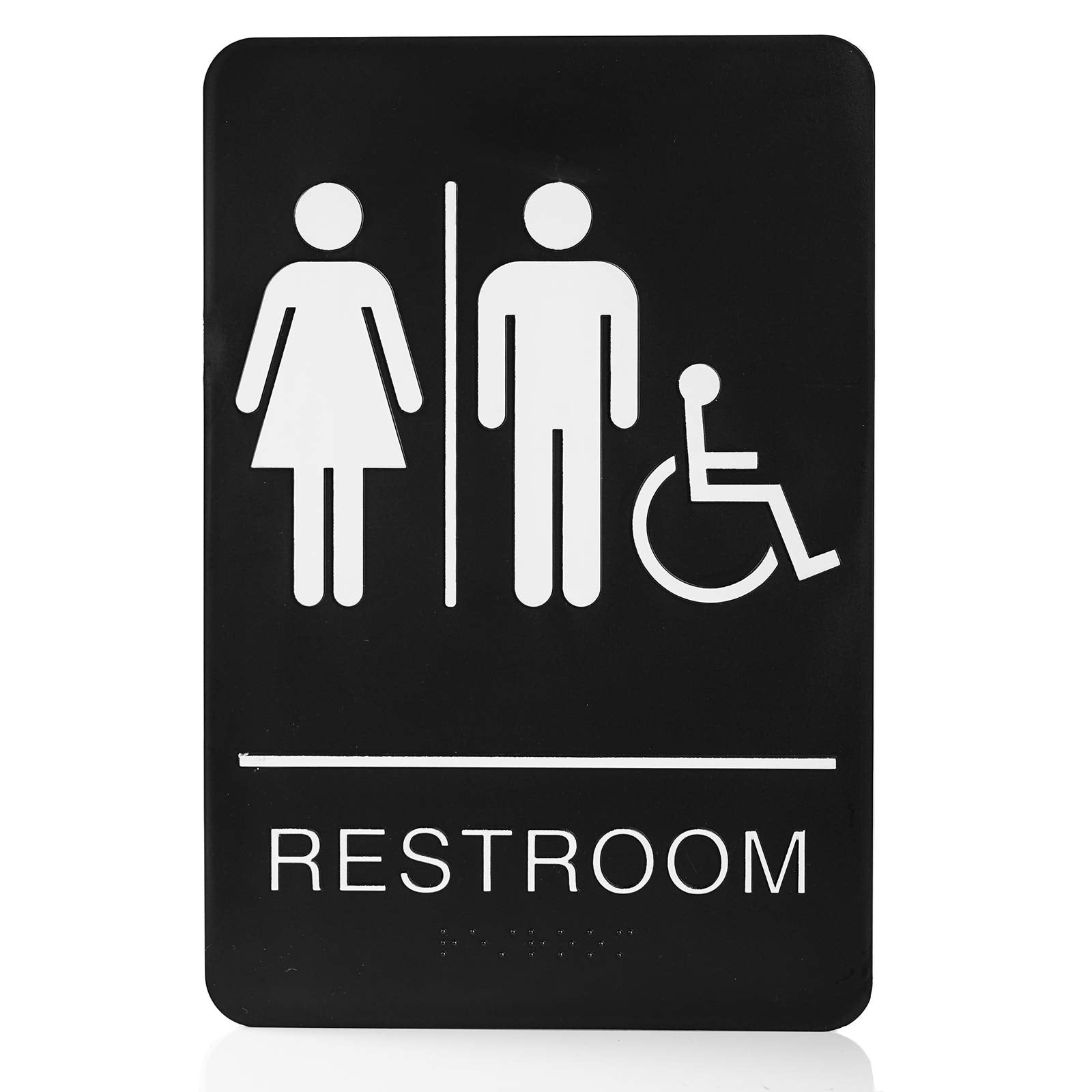 Bebarley Self-Stick ADA Braille Unisex Restroom Signs-Bathroom Signs with Double Sided 3M Tape for Office or Business Bathroom and Toilet Door or Wall Decor 9"X6"