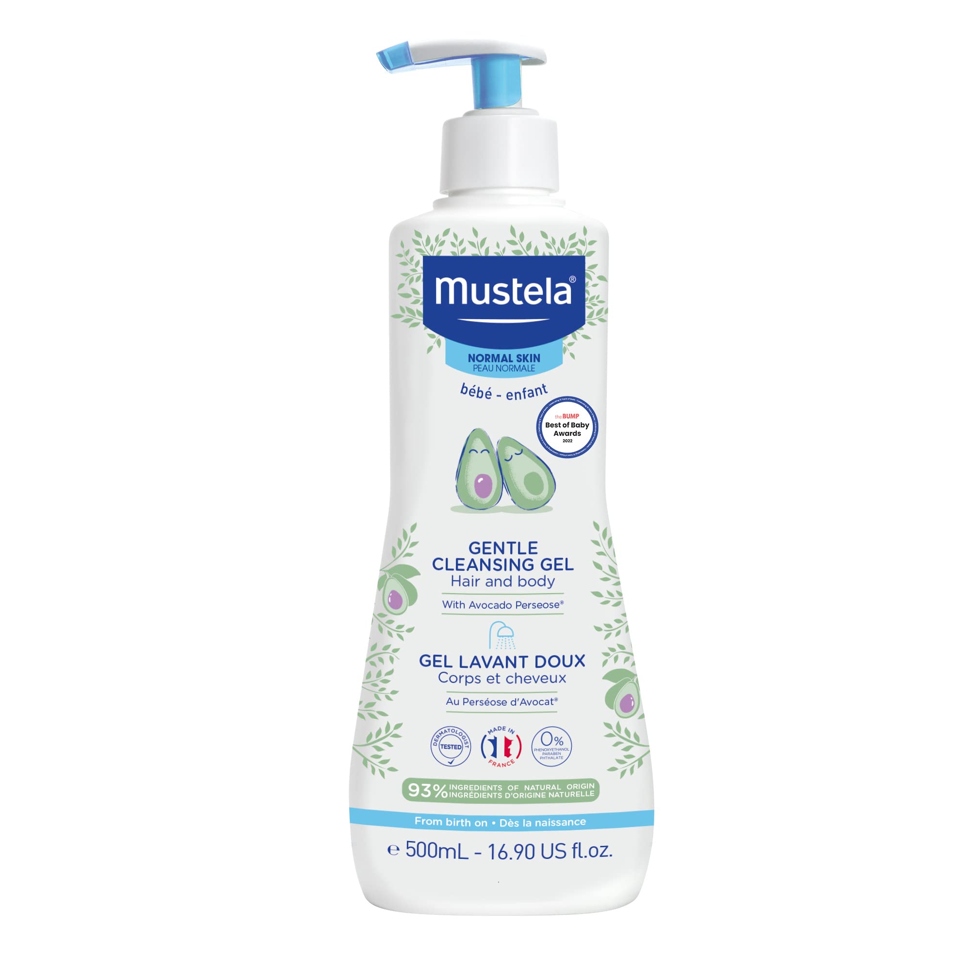 Mustela Baby Gentle Cleansing Gel - Baby Hair & Body Wash - with Natural Avocado fortified with Vitamin B5 - Biodegradable Formula & Tear-Free a" 16.90 fl. oz. (Pack of 1)