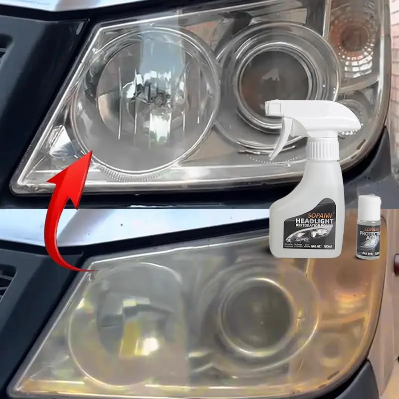 SOPAMI Automotive Headlight Restoration Kit Oxidized and Yellowed Automotive Headlamps Blurring Enhanced Crystallization Coating Refurbisher,Maximum Gloss & Shine – Extremely Hydrophobic