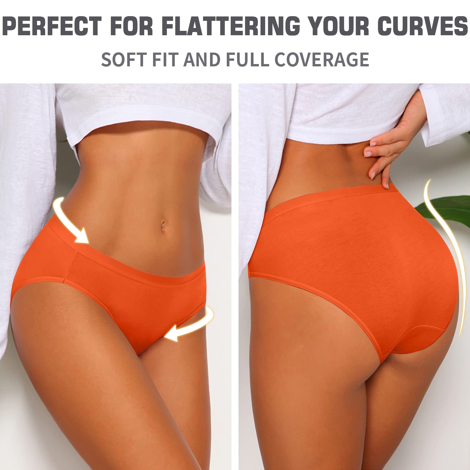 Eiggam Ladies Cotton Bikini Panties, High-Cut Full Coverage Stretch Cool Soft Womens Underwear Packs - 10 Pack, M