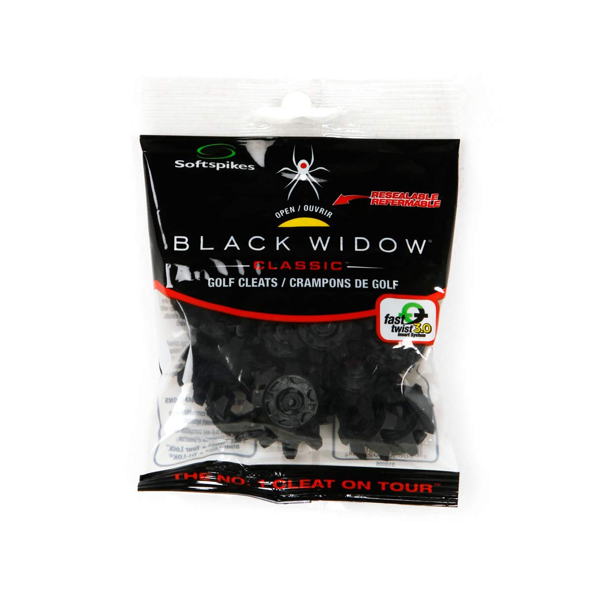Softspikes Black Widow Golf Cleats Fast Twist 3.0 - 18 مسامير بديلة - أسود - يناسب أيضًا أنظمة إدخال المرابط Tri-Lok و SLIM-Lok و Tour Lock