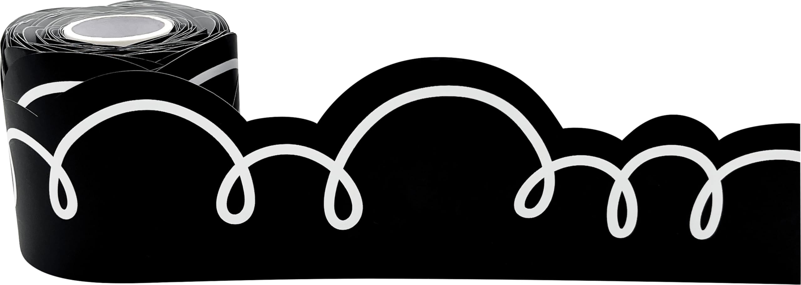 Teacher Created Resources Black with White Squiggles Die-Cut Rolled Border Trim - 50ft - Decorate Bulletin Boards, Walls, Desks, Windows, Doors, Lockers, Schools, Classrooms, Homeschool & Offices