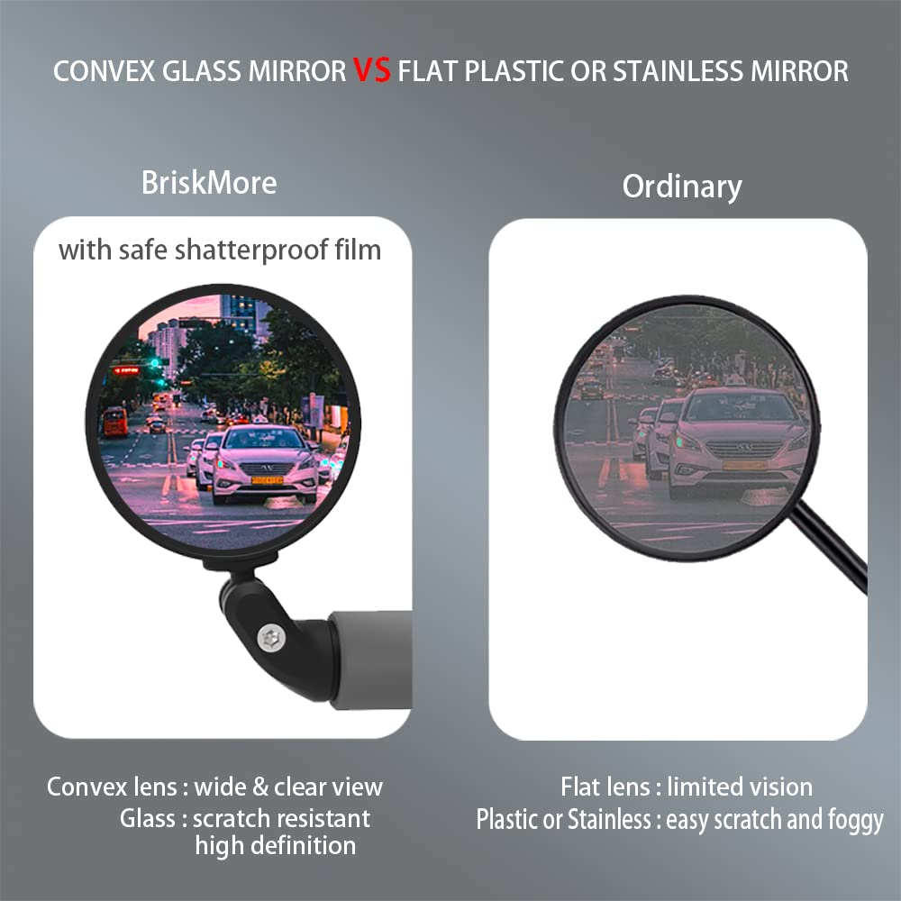 BriskMore Black Convex Rearview Mirrors, 2PCS Adjustable Handlebar Bicycle Mirrors for Road, Mountain, Scooter Bikes
