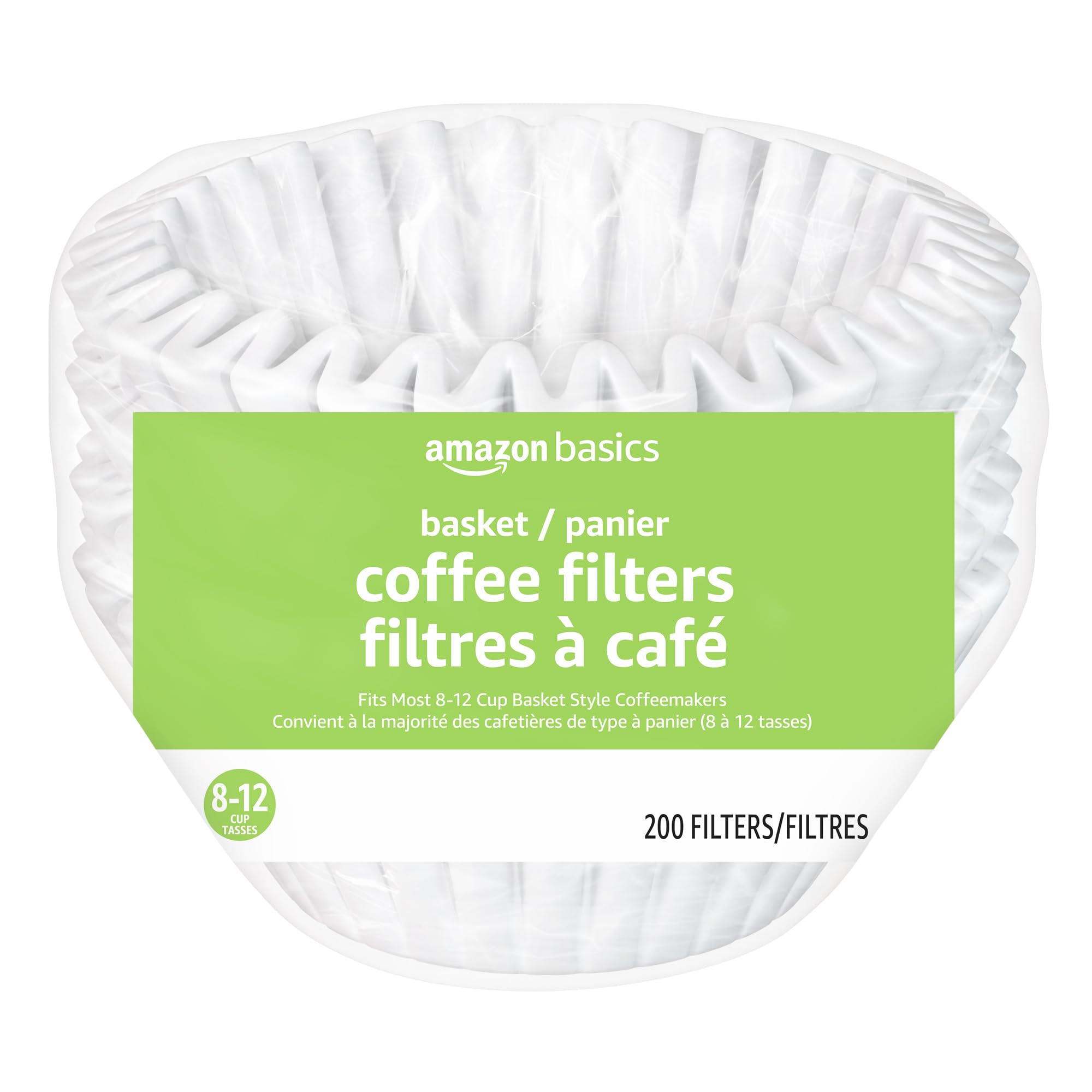 Basics Basket Coffee Filters for 8-12 Cup Coffee Makers, White, 200 Count