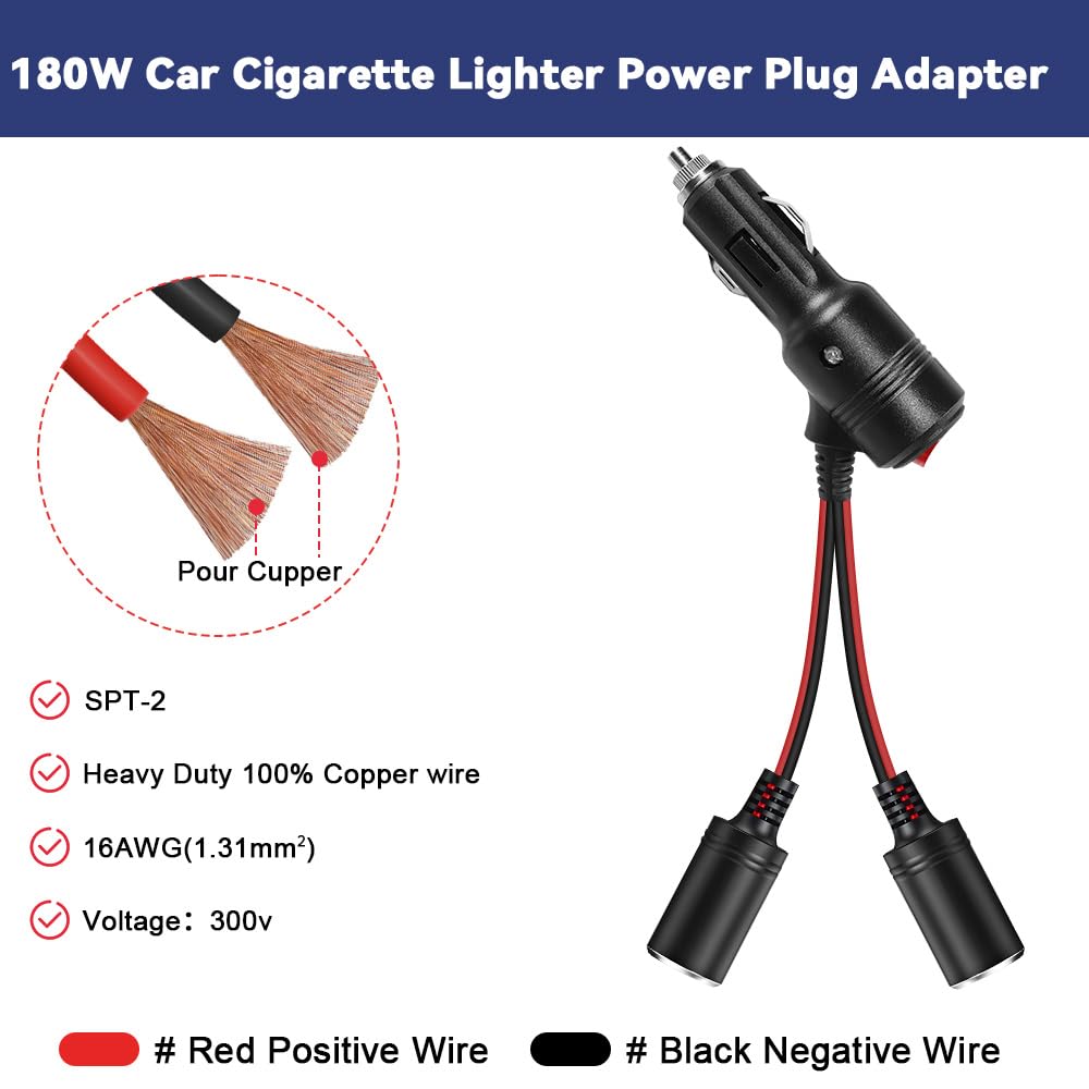 Car Cigarette Lighter Splitter, 12v Splitter Adapter for Car,Supports Fast Charging,1 to 2 Car Cigarette Lighter Splitter Power Charger Port, for 12/24 Volt Cars Vehicle,with on Off Switch