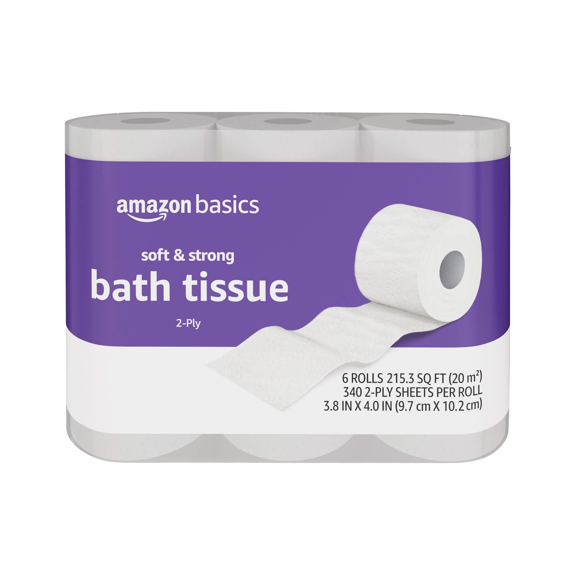Basics Soft and Strong 2-Ply Toilet Paper, 6 Ultra Rolls = 24 Regular Rolls, Unscented, 340 Sheet (6 Rolls)