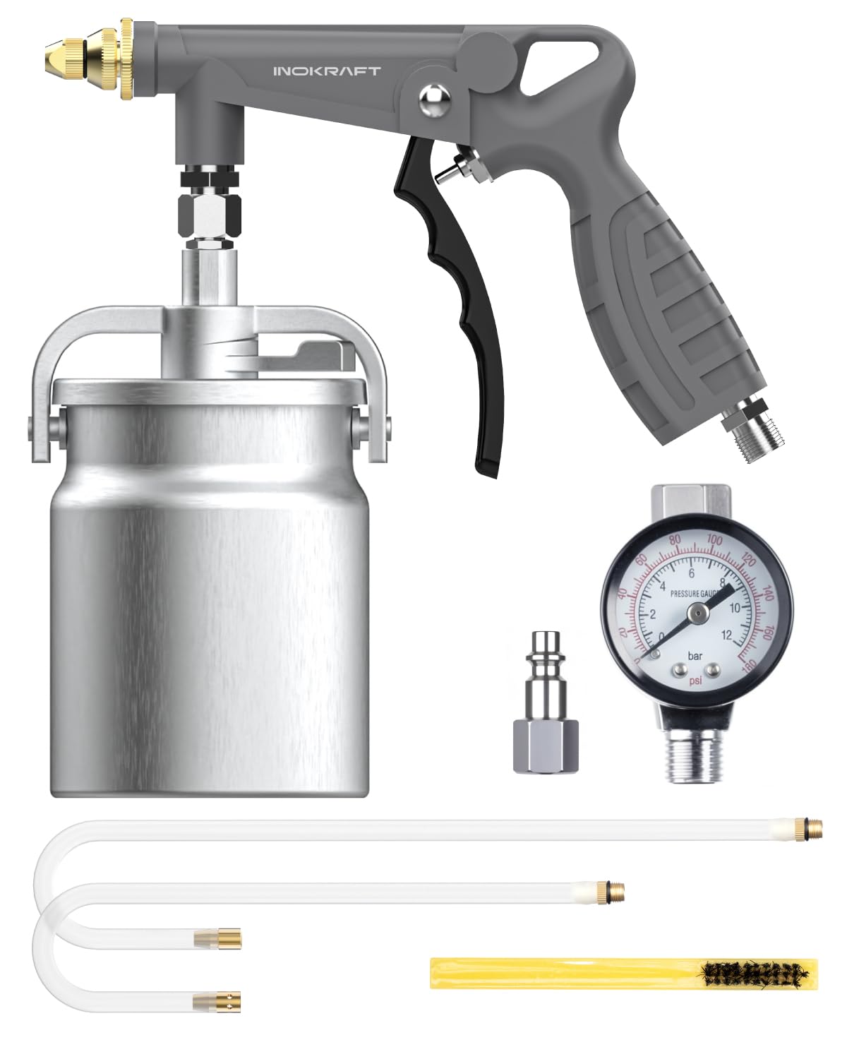 InoKraft Undercoating Spray Gun with Suction Feed Cup, 360 degrees & Straight Spray Hoses, for Truck Bed Liner Coating, Rubberized Undercoat, Rust Proofing