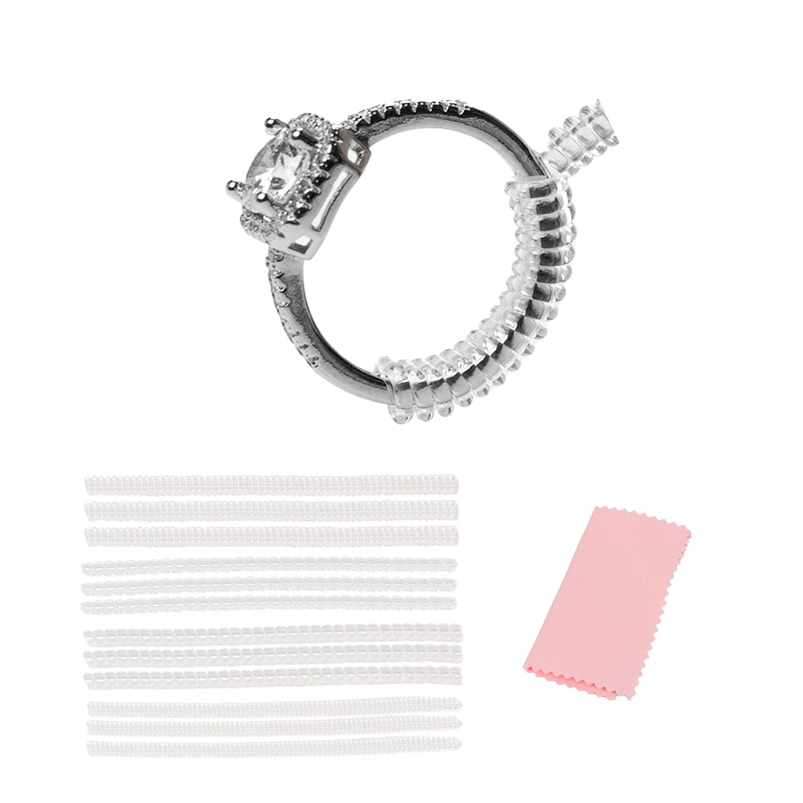 Yaogniy 12-Pack Ring Sizer for Loose Rings, 4 Sizes Invisible Ring Size Adjuster, Spiral Bands Size Resizer, Clear TPU Rings Guards for Women Men, No Cut Comfortable Band Tightener Fits 2-6mm Bands
