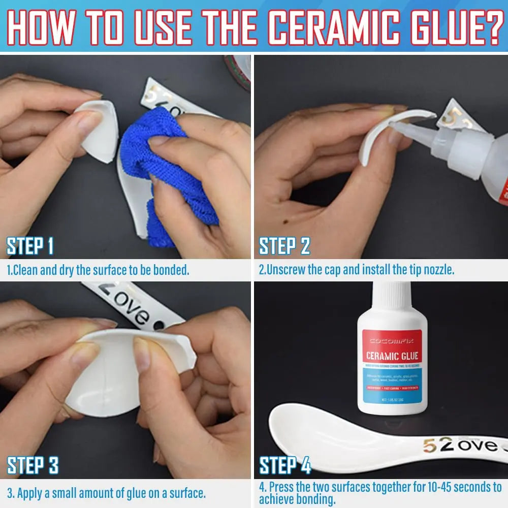 Waterproof Ceramic Glue - 30g CA Glue for Pottery & Porcelain Repair, High Temperature Resistant, No Smell After Cure and Food Grade Material