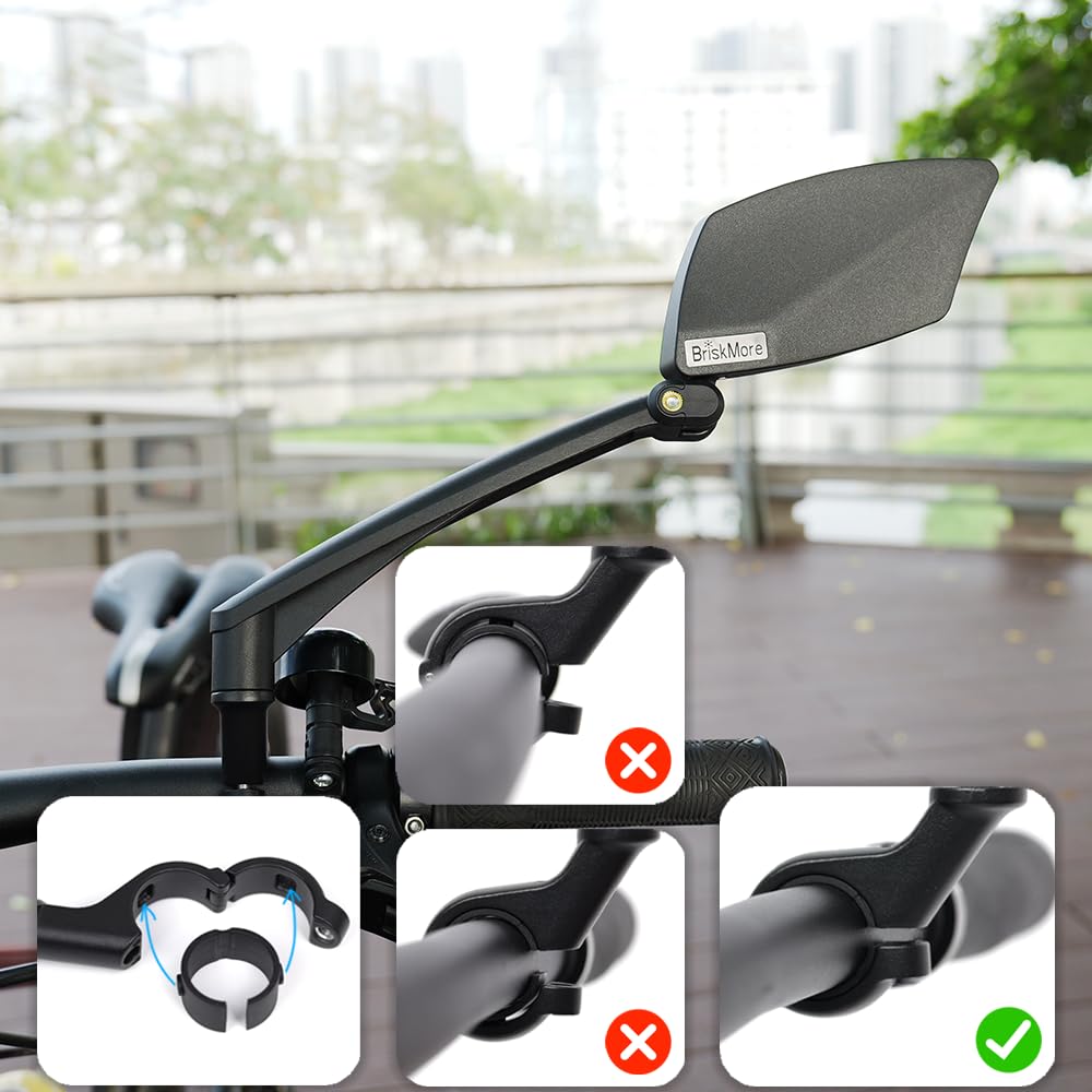 BriskMore Handlebar Bike Mirror, Scratch Resistant Glass Lens, Ajustable And Rotatable Safe Rearview Bicycle Mirror for Left Side BT-016L