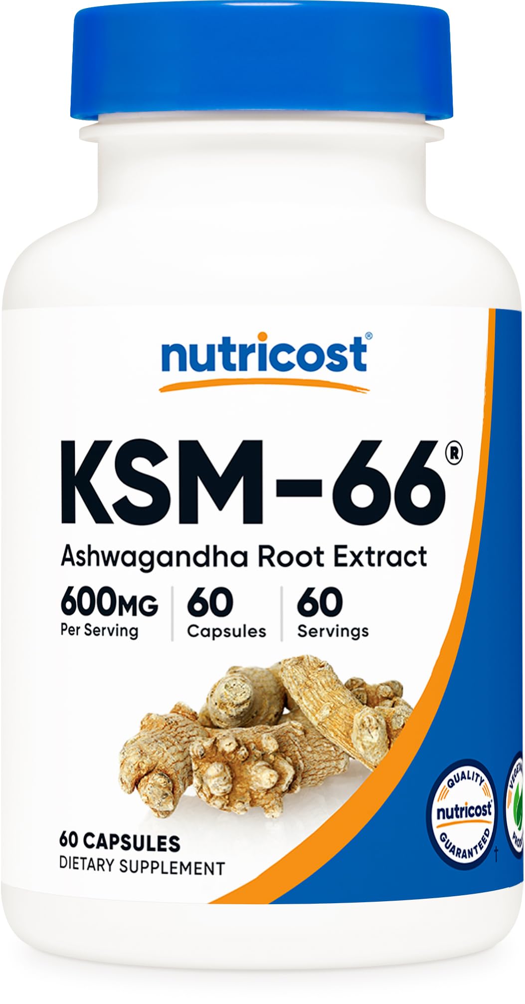 Nutricost KSM-66 Ashwagandha Root Extract 600mg, 60 Veggie Caps - 5% Withanolides - with BioPerine - Full-Spectrum Root Extract