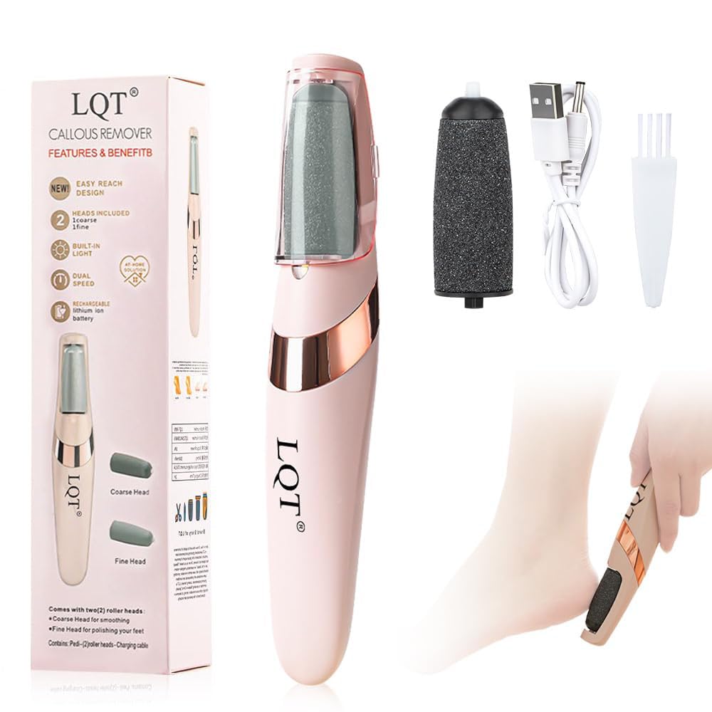 LQT Electric Foot File - Rechargeable Callus Remover for Hard, Cracked Skin - at-Home Pedicure Kit for Smooth Feet (Men & Women) (Pink)