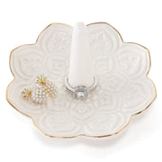 RUIMIC Ceramic White Mandala Jewelry Holder Decorative Ring Holder/Trinket Tray Valentine Engagement Wedding Birthday Gifts for Women Her