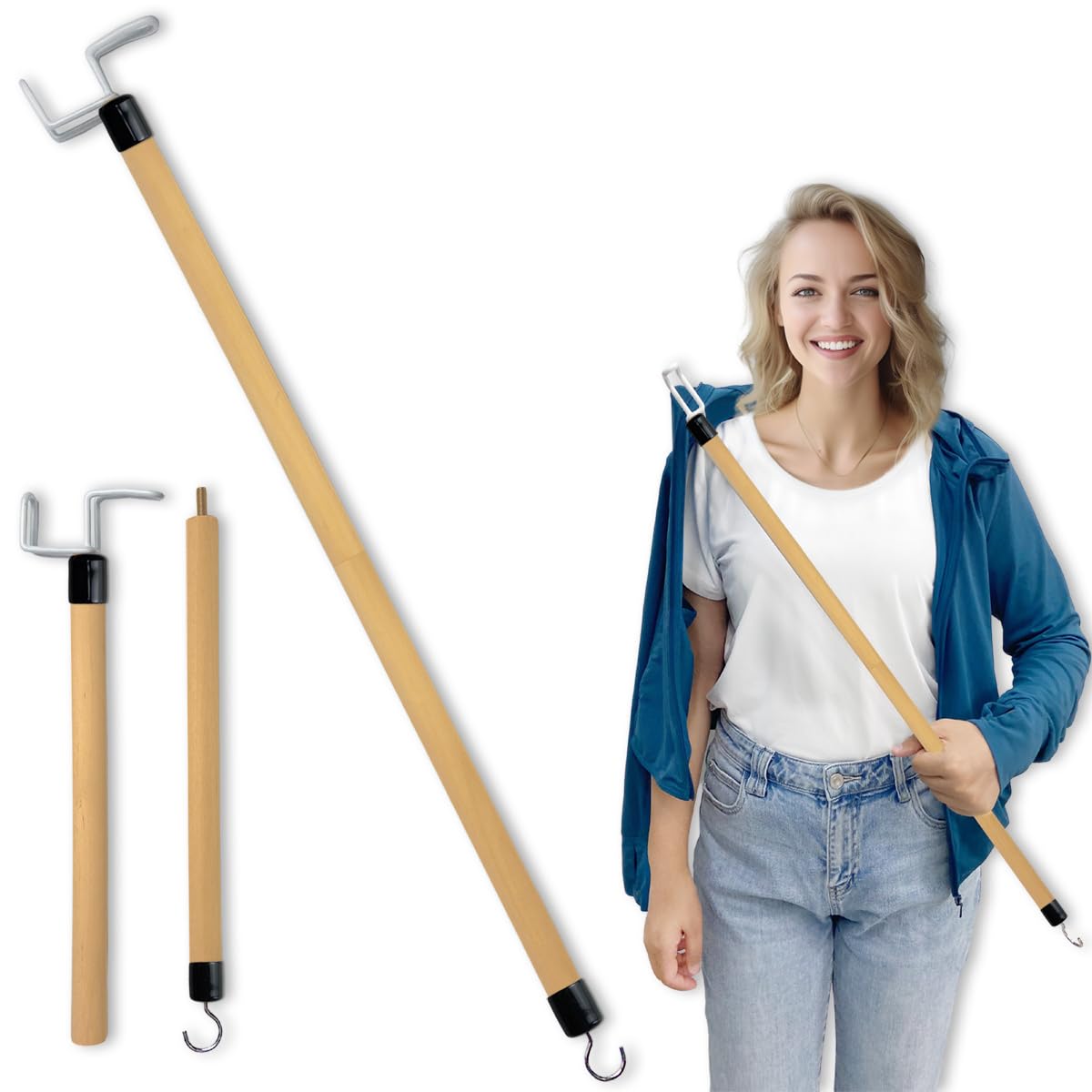 Nourislif 27'' Dressing Stick, Long Dressing Stick for Elderly, Disabled, Limited Mobility - Daily Living Dressing Aid Stick for Hip Replacement, Back - Dressing Aid for Pants, Shoes, Socks