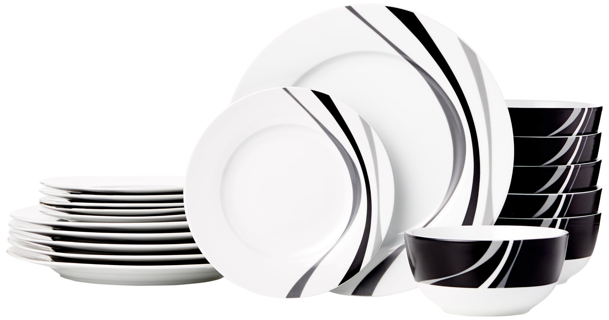 Basics Dinnerware Set, Microwave and Dishwasher Safe, Service for 6, 18-Piece Complete Kitchen, Plates, Dishes, Bowls, Swirl