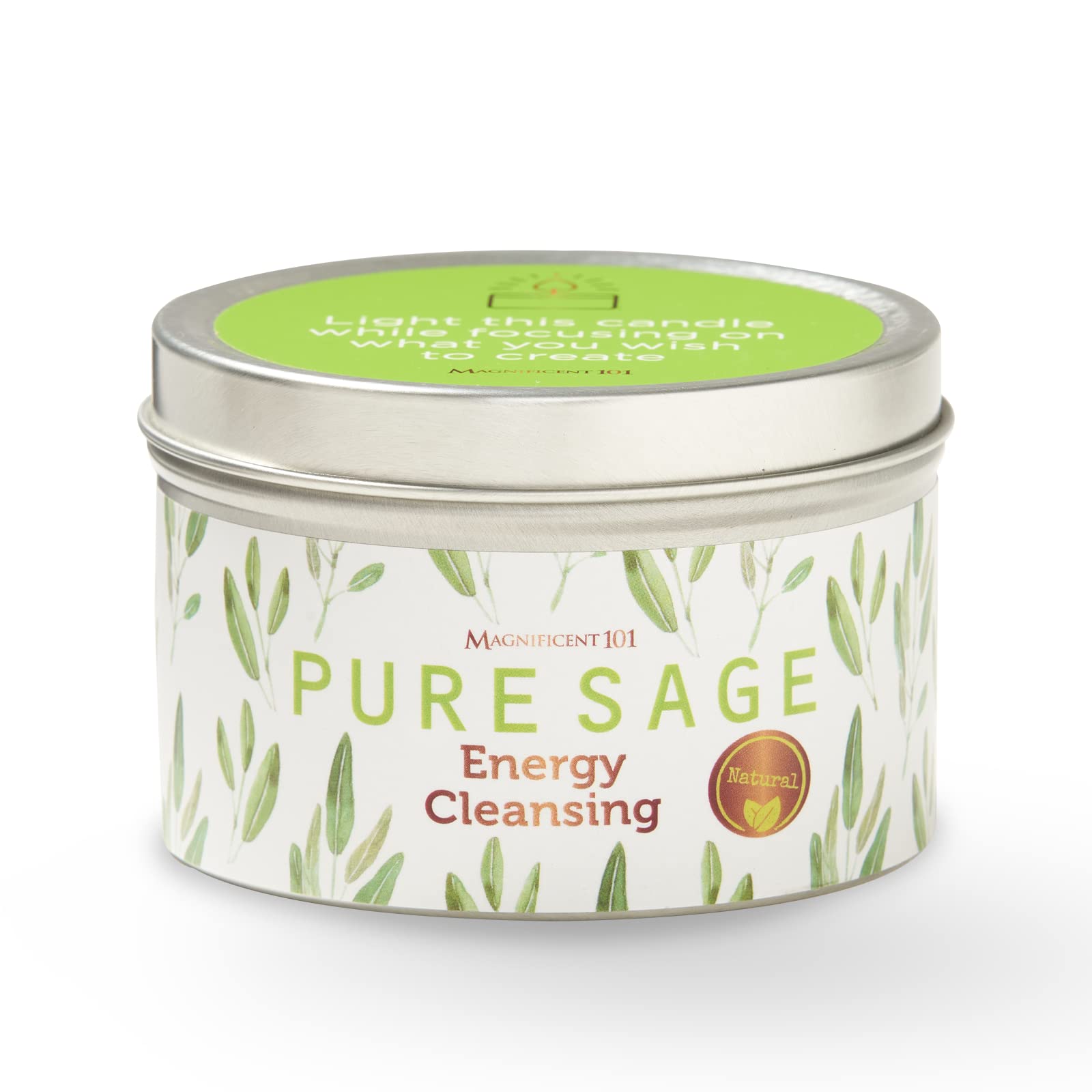 Magnificent 101 Long Lasting Pure White Sage Candle - 6 Oz - 35 Hour Burn Time - Organic, All Natural, Soy Candle to Cleanse Your Home & Calm, Soothe, Use with Sage Smudge Kit - Spiritual