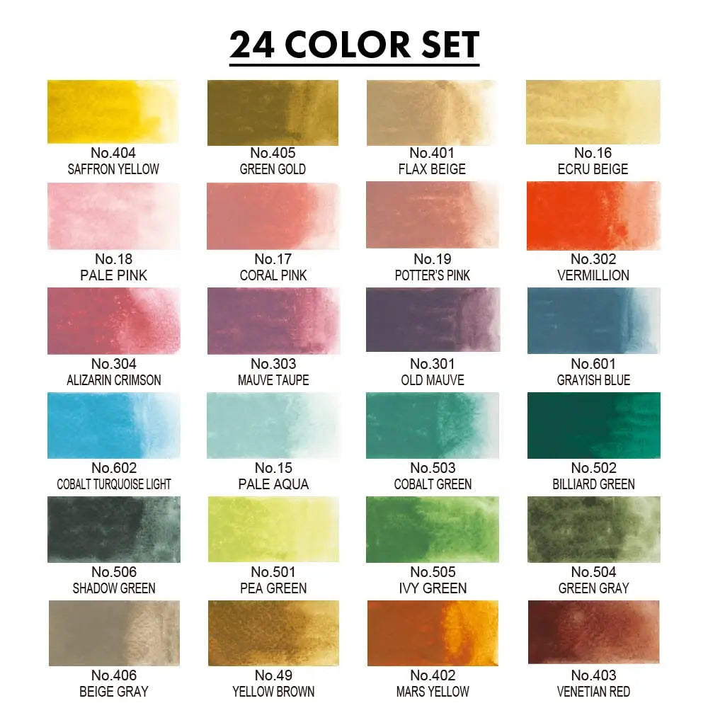 Kuretake GANSAI TAMBI Watercolor Paint Set 24 Colors II - Art nouveau, Professional-quality art supplies for artists adult painting aketching, Non-Toxic, Made in Japan