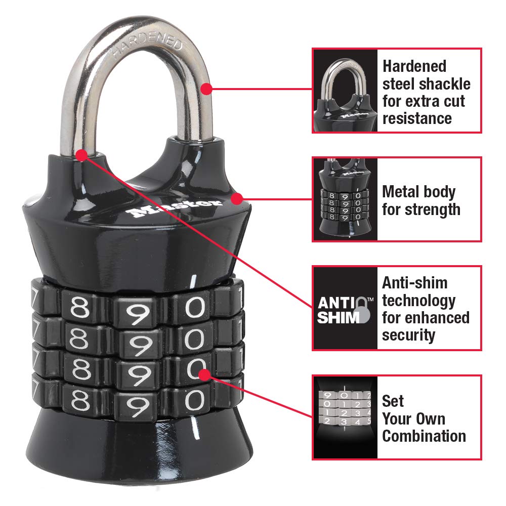 Master Lock Word Combination Lock, Set Your Own Combination Lock for Gym and School Lockers, Indoor Combo Padlock, Colors May Vary, 1535D
