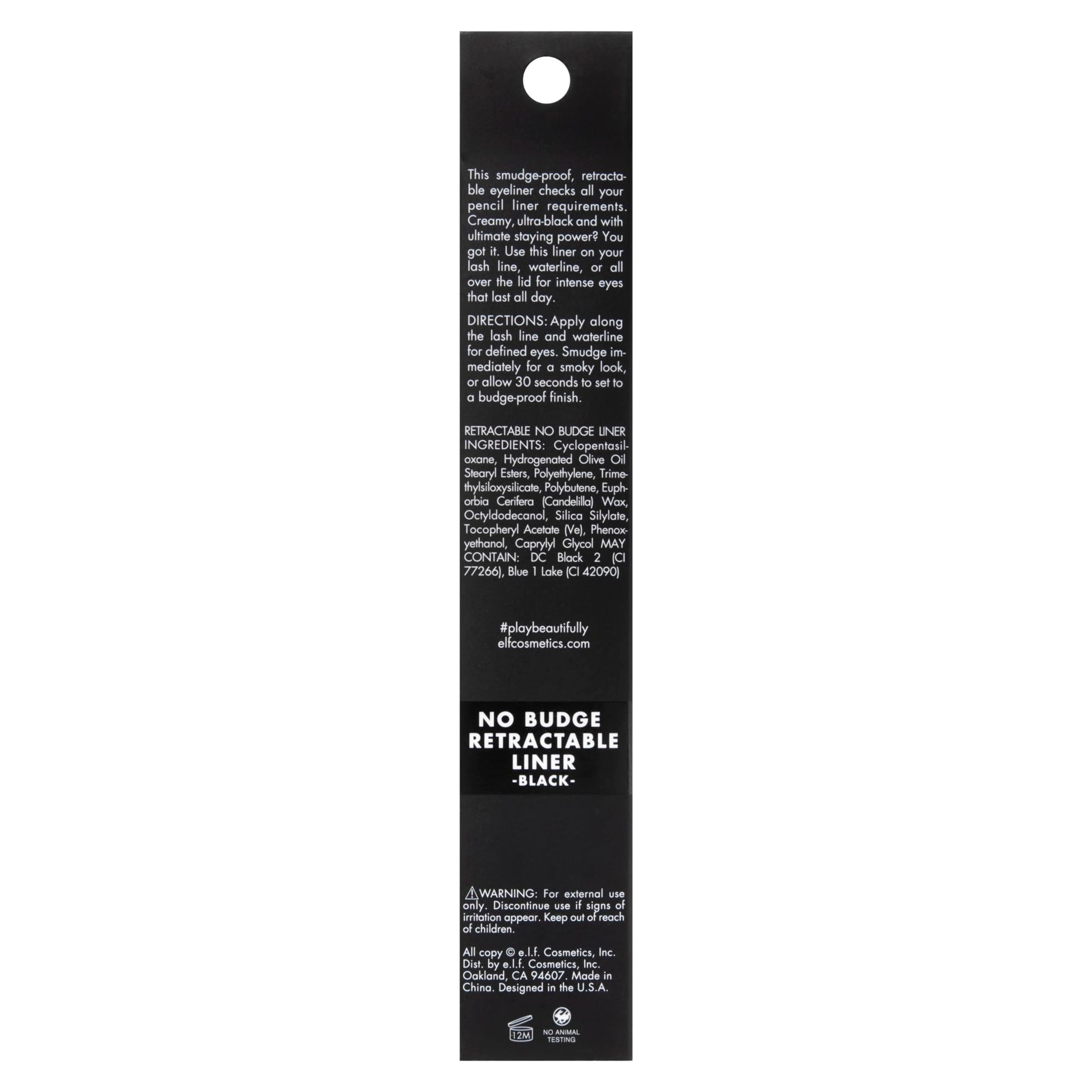 e.l.f. No Budge Retractable Eyeliner, Creamy, Ultra-Pigmented & Waterproof, Creates Bold & Defined Lines, Vegan & Cruelty-Free, Black