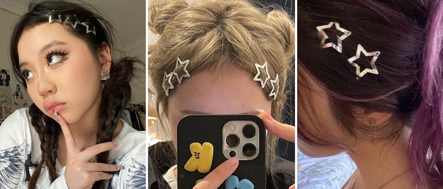 20 PCS 1.22" Star Hair Accessories - Non-Slip Metal Snap Clips and Barrettes for Girls & Women, Y2K Style