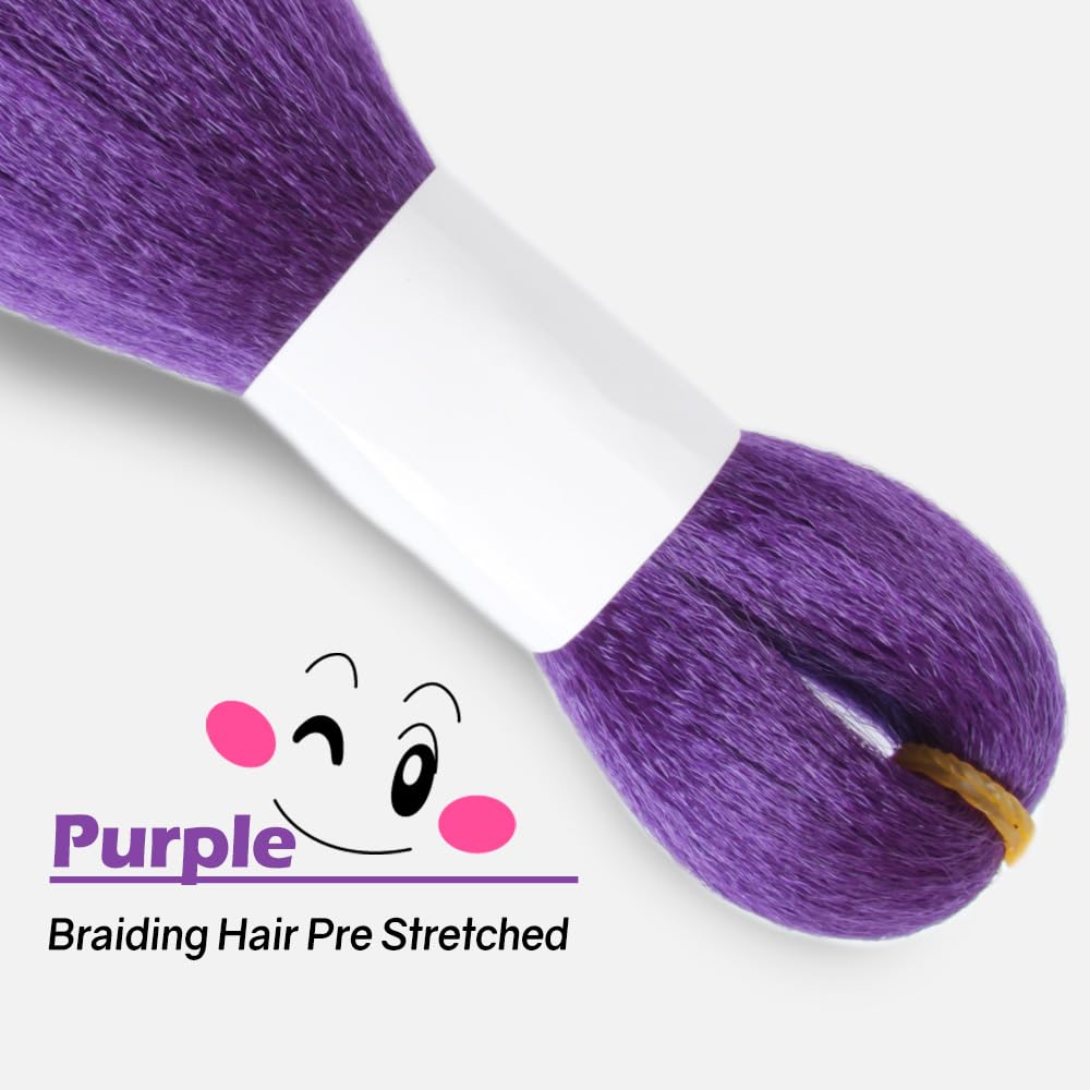 WUDAS Purple Braiding Hair 24 Inch Long Pre Stretched Hair Straight Yaki Texture Synthetic Hair Extensions Softness, 2 Packs