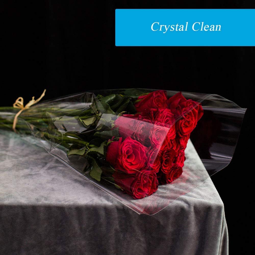 100 ft Clear Cellophane Wrap Roll (31.5 in x 100 ft) - 3 Mil Thicken Cellophane Roll, Clear Cellophane Bags Large, Clear Wrapping Paper for Flower Gift Baskets Wrap (31.5" fold into 16")