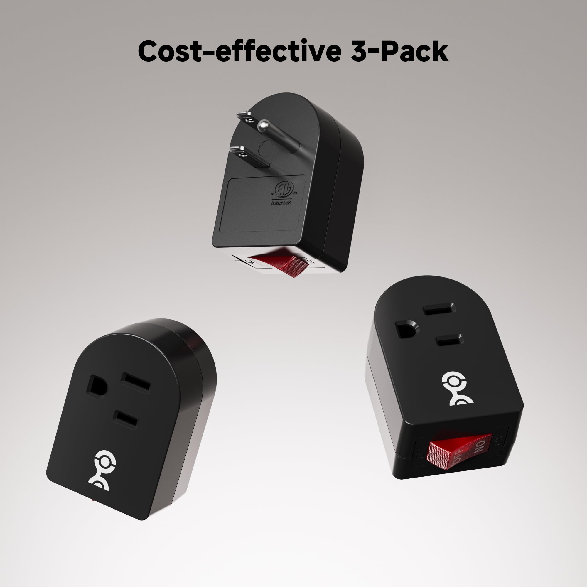 [ETL Listed] Cable Matters 3-Pack Grounded Outlet Switch with ON Off, Plug Switch ON Off, Single Outlet Adapter ON/Off, Black