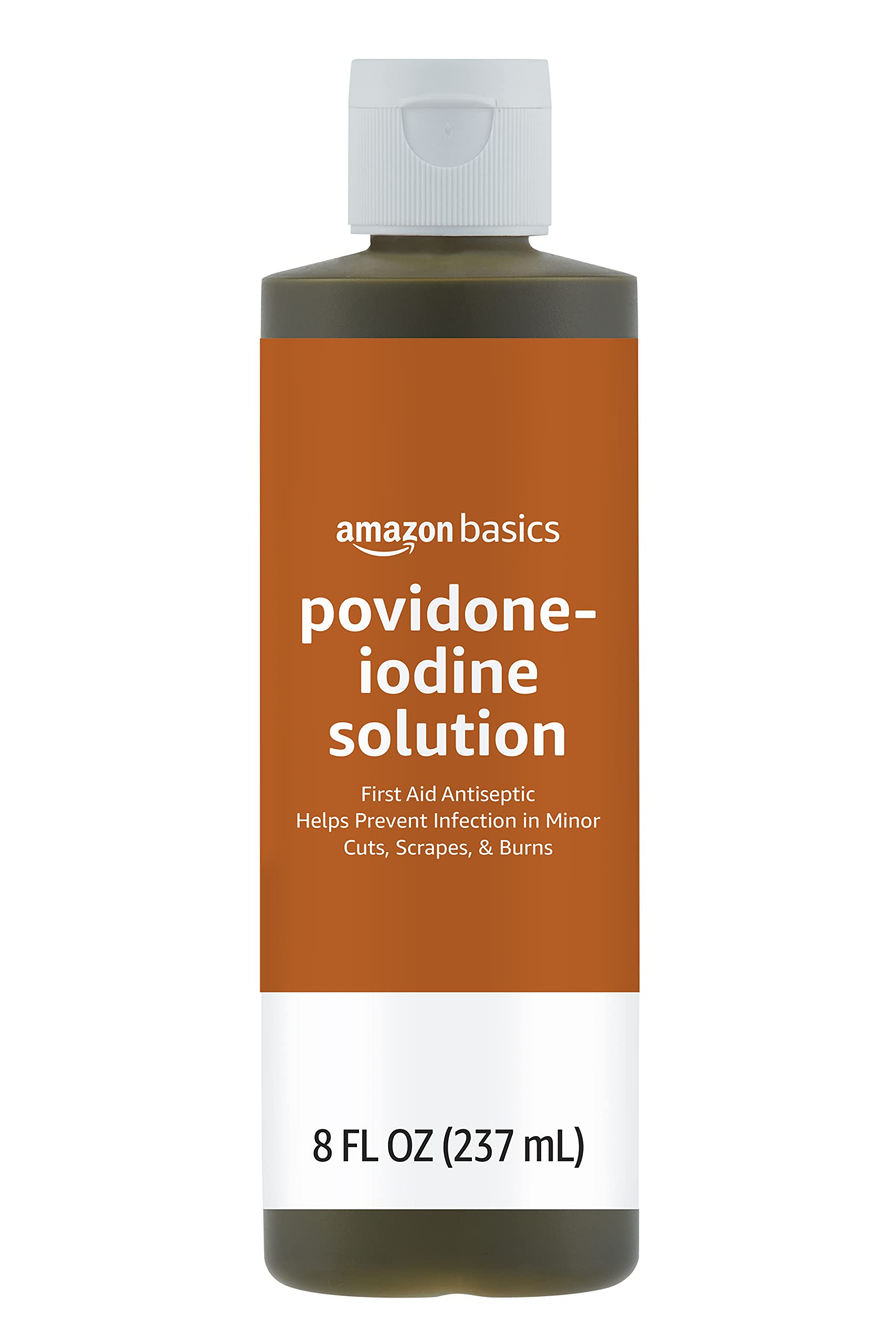 Basics First Aid Antiseptic, 10% Povidone Iodine Solution First Aid Antiseptic, Unflavored, 8 Fluid Ounces, 1-Pack (Previously Solimo)